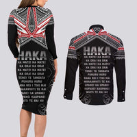 New Zealand Aotearoa Couples Matching Long Sleeve Bodycon Dress and Long Sleeve Button Shirt Traditional Kapa Haka