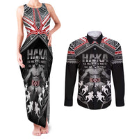 New Zealand Aotearoa Couples Matching Tank Maxi Dress and Long Sleeve Button Shirt Traditional Kapa Haka LT05 Black - Polynesian Pride