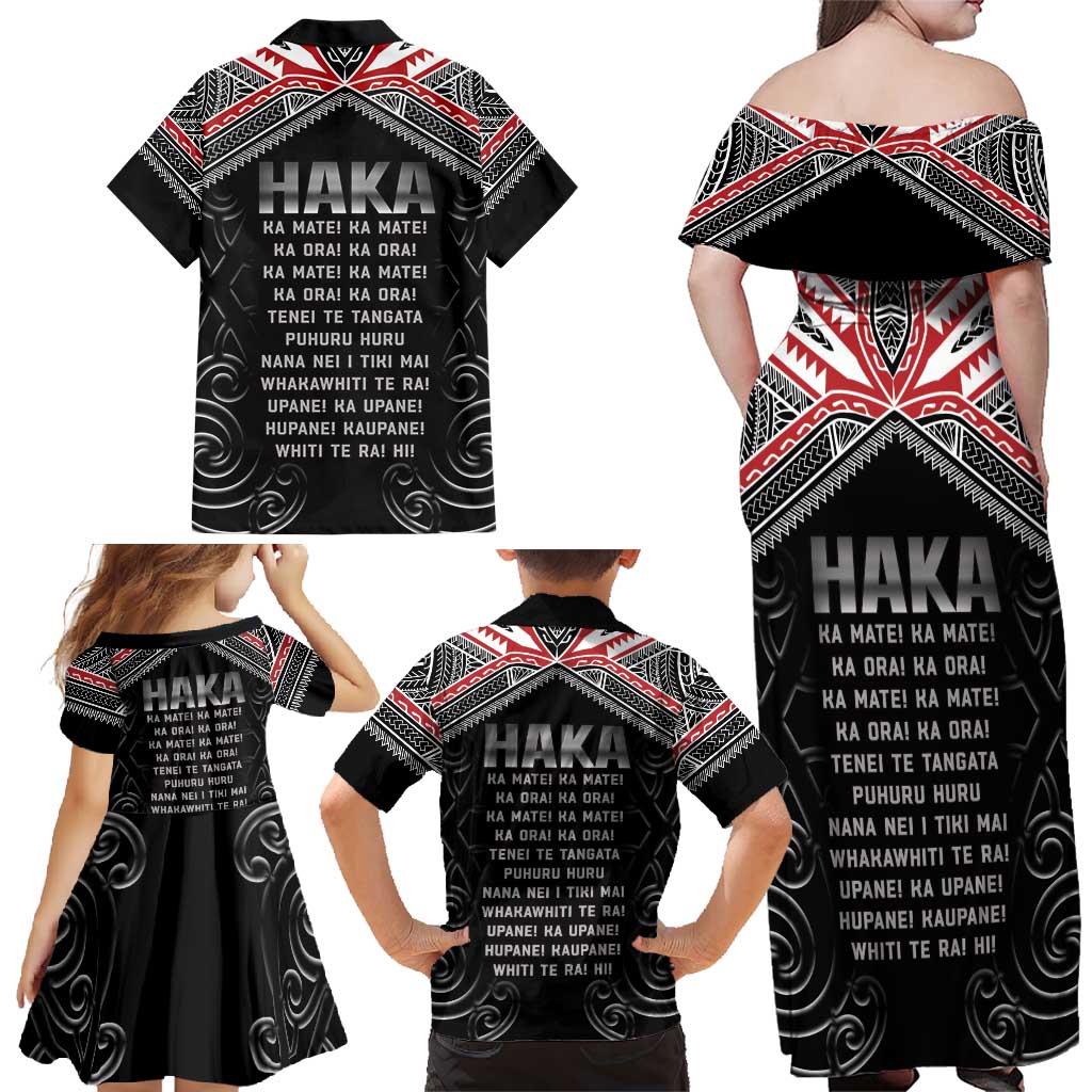 New Zealand Aotearoa Family Matching Off Shoulder Maxi Dress and Hawaiian Shirt Traditional Kapa Haka LT05 - Polynesian Pride