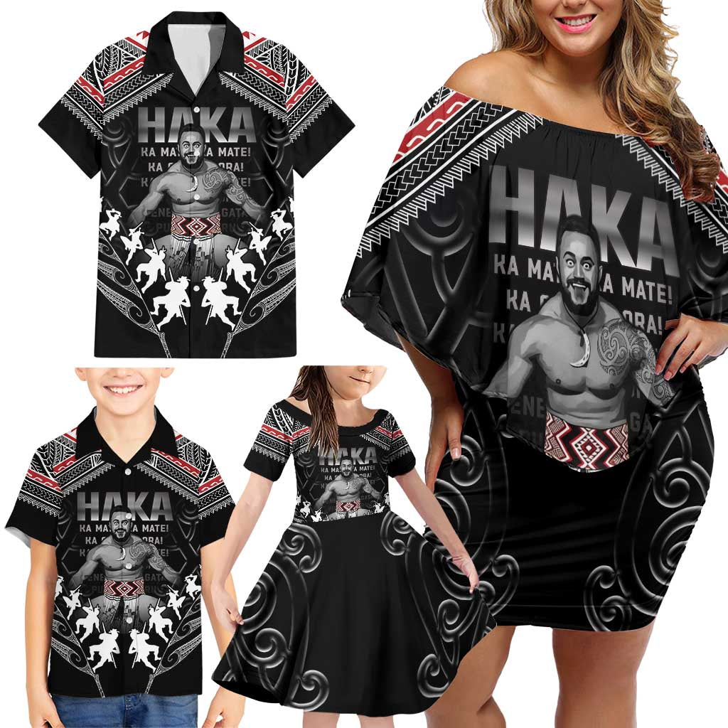 New Zealand Aotearoa Family Matching Off Shoulder Short Dress and Hawaiian Shirt Traditional Kapa Haka LT05 - Polynesian Pride