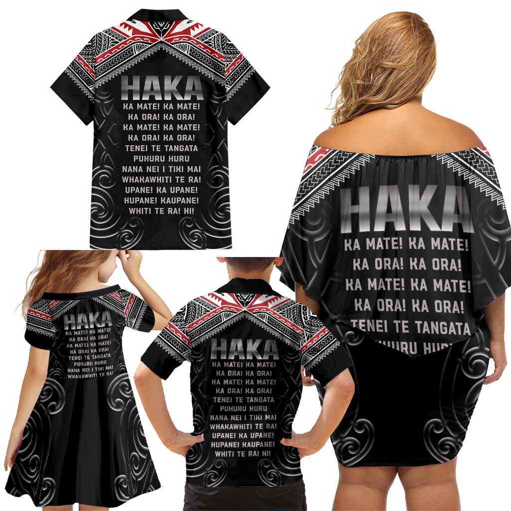 New Zealand Aotearoa Family Matching Off Shoulder Short Dress and Hawaiian Shirt Traditional Kapa Haka LT05 - Polynesian Pride