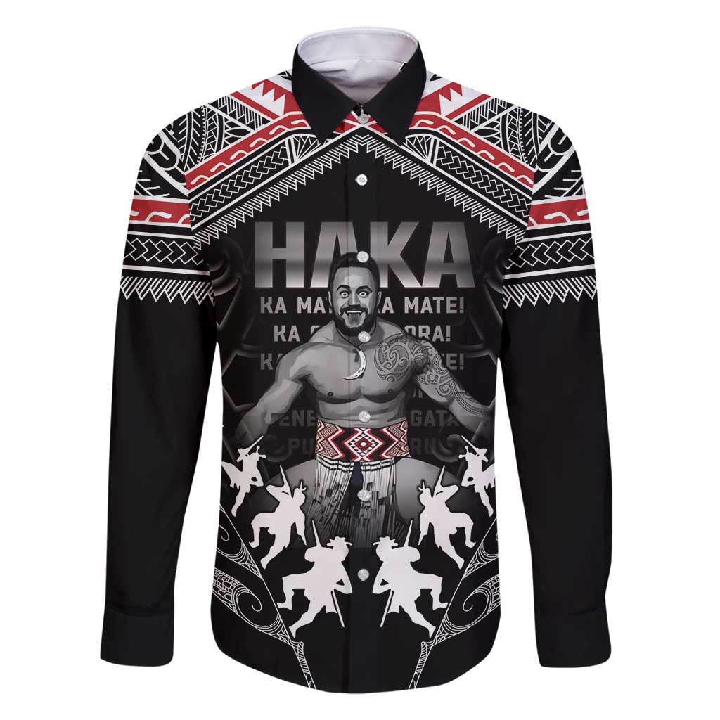 New Zealand Aotearoa Family Matching Off Shoulder Short Dress and Hawaiian Shirt Traditional Kapa Haka LT05 Dad's Shirt - Long Sleeve Black - Polynesian Pride