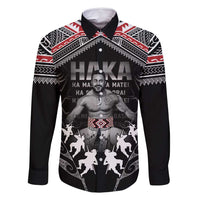 New Zealand Aotearoa Family Matching Off Shoulder Short Dress and Hawaiian Shirt Traditional Kapa Haka LT05 Dad's Shirt - Long Sleeve Black - Polynesian Pride