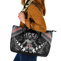 New Zealand Aotearoa Leather Tote Bag Traditional Kapa Haka LT05 Black - Polynesian Pride