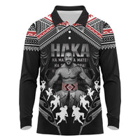 New Zealand Aotearoa Long Sleeve Polo Shirt Traditional Kapa Haka LT05 Black - Polynesian Pride