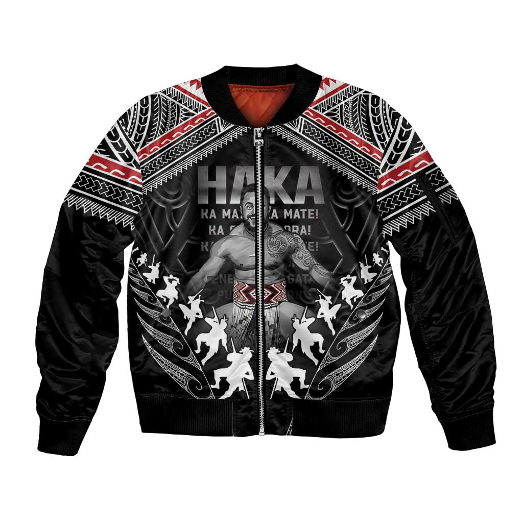 New Zealand Aotearoa Sleeve Zip Bomber Jacket Traditional Kapa Haka