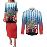 Personalised Free West Papua Couples Matching Puletasi and Long Sleeve Button Shirt One People One Soul Unique Style LT05 Blue - Polynesian Pride