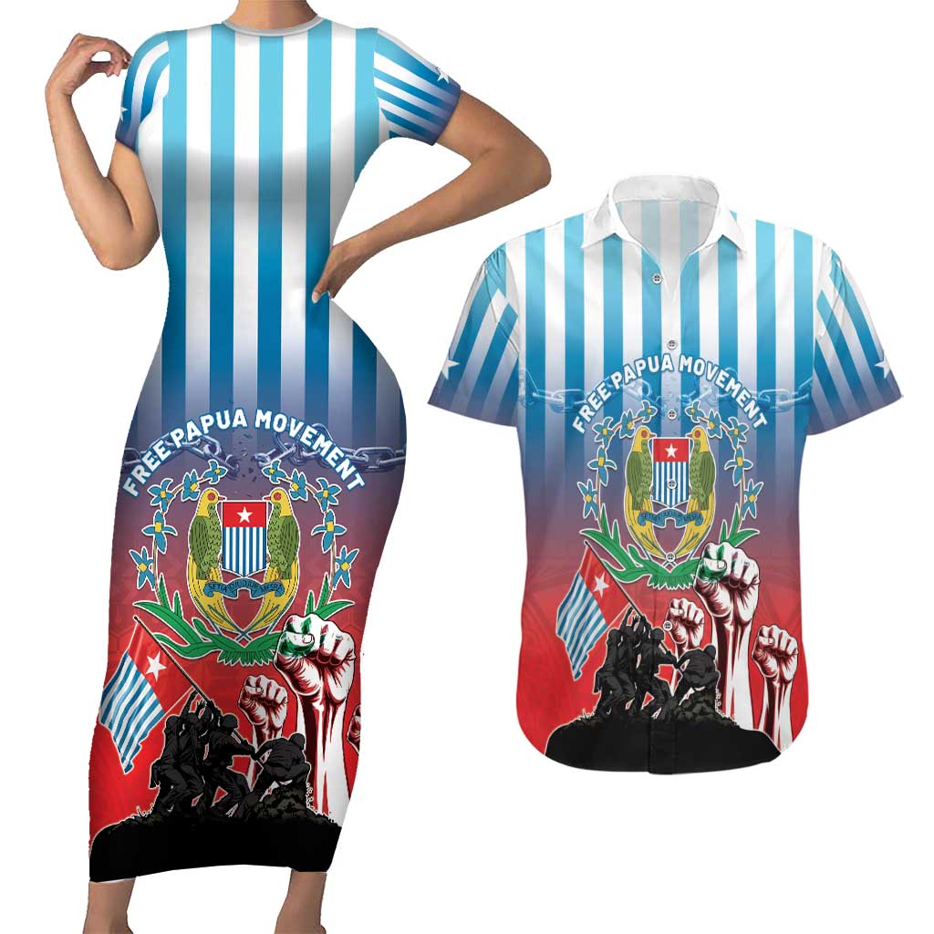 Personalised Free West Papua Couples Matching Short Sleeve Bodycon Dress and Hawaiian Shirt One People One Soul Unique Style - Polynesian Pride
