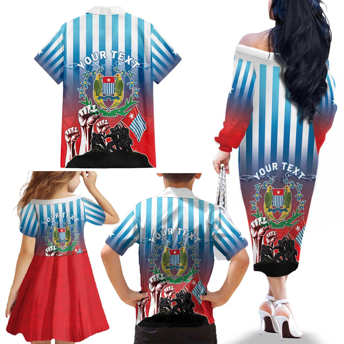 Personalised Free West Papua Family Matching Off The Shoulder Long Sleeve Dress and Hawaiian Shirt One People One Soul Unique Style LT05 - Polynesian Pride