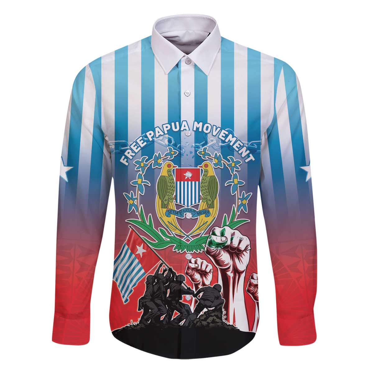 Personalised Free West Papua Family Matching Off The Shoulder Long Sleeve Dress and Hawaiian Shirt One People One Soul Unique Style LT05 Dad's Shirt - Long Sleeve Blue - Polynesian Pride
