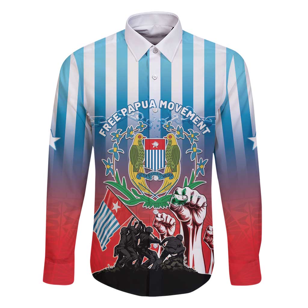 Personalised Free West Papua Family Matching Off Shoulder Maxi Dress and Hawaiian Shirt One People One Soul Unique Style LT05 Dad's Shirt - Long Sleeve Blue - Polynesian Pride