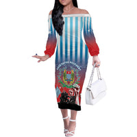 Personalised Free West Papua Off The Shoulder Long Sleeve Dress One People One Soul Unique Style LT05 Women Blue - Polynesian Pride