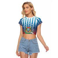 Personalised Free West Papua Raglan Cropped T Shirt One People One Soul Unique Style LT05 Female Blue - Polynesian Pride