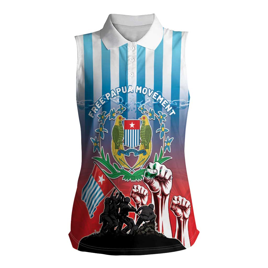 Personalised Free West Papua Women Sleeveless Polo Shirt One People One Soul Unique Style LT05 Female Blue - Polynesian Pride