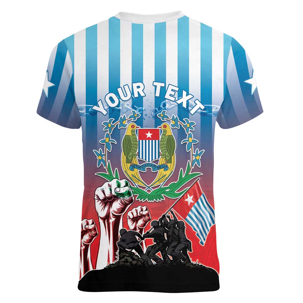 Personalised Free West Papua Women V-Neck T-Shirt One People One Soul Unique Style LT05 - Polynesian Pride