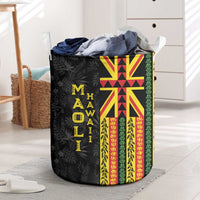 Hawaii Maoli Spirit Laundry Basket Kakau Pattern With Flower Lei - Polynesian Pride