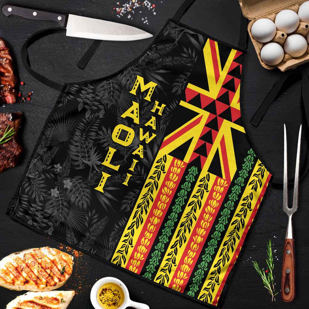 Hawaii Maoli Spirit Apron Kakau Pattern With Flower Lei LT05 Black - Polynesian Pride