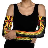 Hawaii Maoli Spirit Arm Sleeves Kakau Pattern With Flower Lei - Polynesian Pride