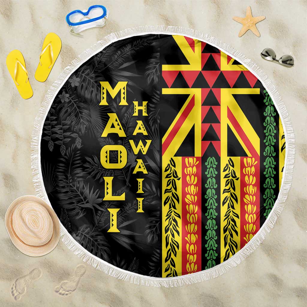 Hawaii Maoli Spirit Beach Blanket Kakau Pattern With Flower Lei LT05 One Size 150cm Black - Polynesian Pride
