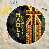 Hawaii Maoli Spirit Beach Blanket Kakau Pattern With Flower Lei LT05 One Size 150cm Black - Polynesian Pride