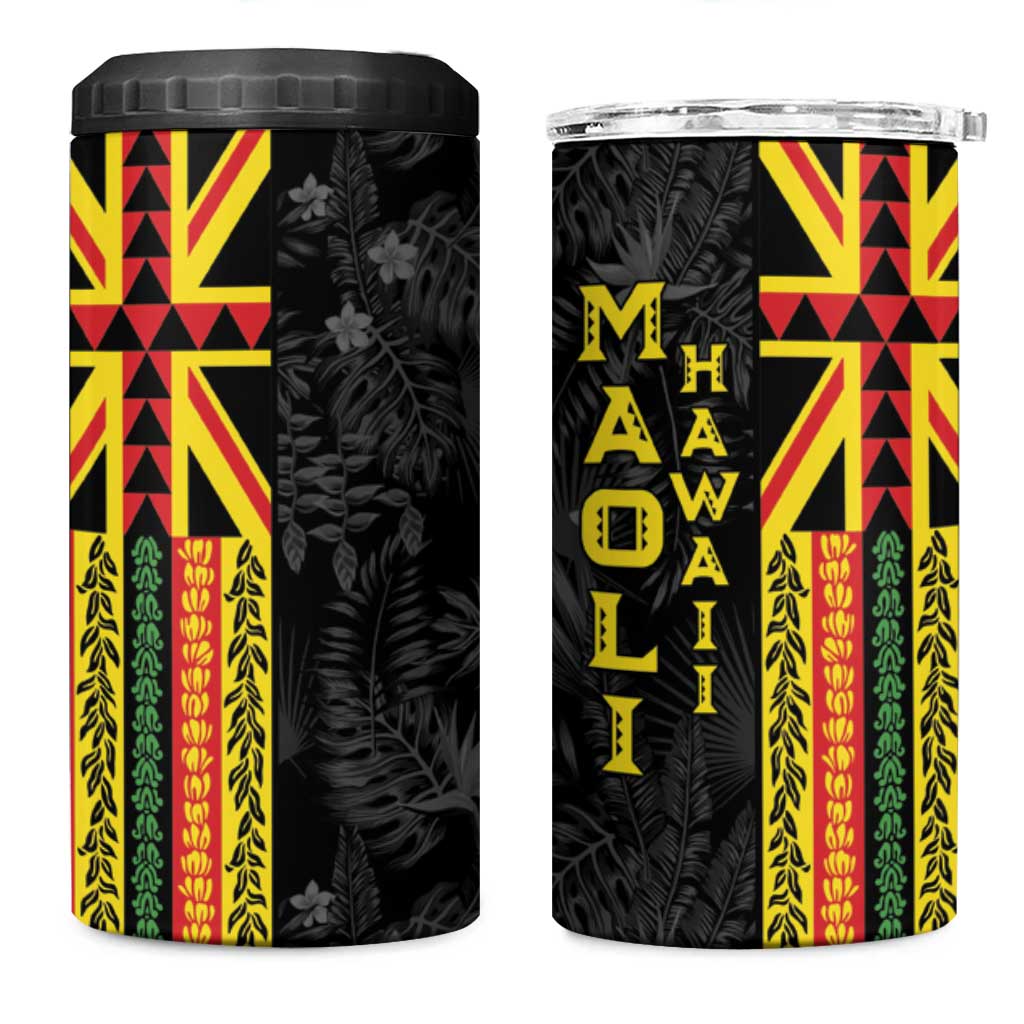 Hawaii Maoli Spirit 4 in 1 Can Cooler Tumbler Kakau Pattern With Flower Lei LT05 One Size: 16 oz Black - Polynesian Pride