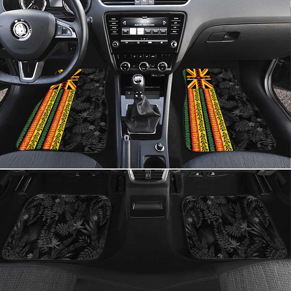 Hawaii Maoli Spirit Car Mats Kakau Pattern With Flower Lei LT05 Set 4pcs Black - Polynesian Pride