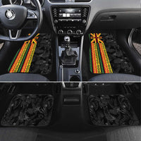 Hawaii Maoli Spirit Car Mats Kakau Pattern With Flower Lei LT05 Set 4pcs Black - Polynesian Pride