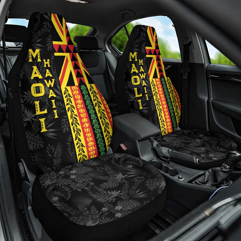 Hawaii Maoli Spirit Car Seat Cover Kakau Pattern With Flower Lei LT05 One Size Black - Polynesian Pride