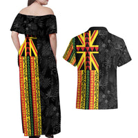 Hawaii Maoli Spirit Couples Matching Off Shoulder Maxi Dress and Hawaiian Shirt Kakau Pattern With Flower Lei LT05 - Polynesian Pride