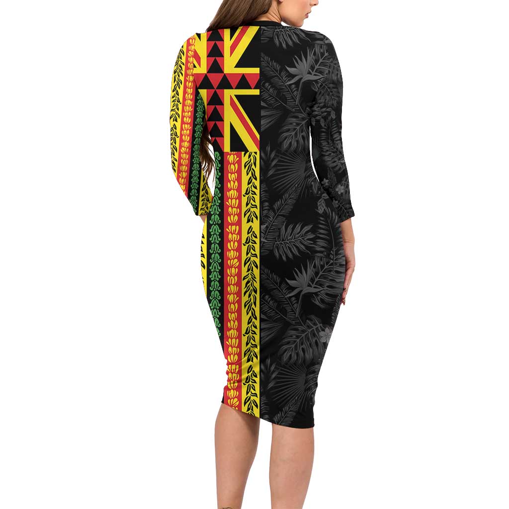 Hawaii Maoli Spirit Family Matching Long Sleeve Bodycon Dress and Hawaiian Shirt Kakau Pattern With Flower Lei LT05 - Polynesian Pride