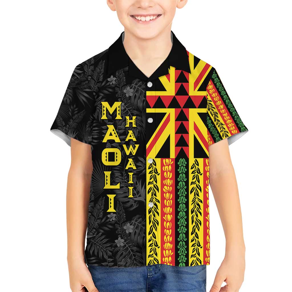 Hawaii Maoli Spirit Family Matching Long Sleeve Bodycon Dress and Hawaiian Shirt Kakau Pattern With Flower Lei LT05 Son's Shirt Black - Polynesian Pride
