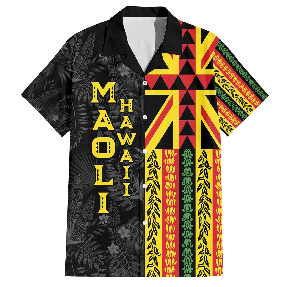 Hawaii Maoli Spirit Family Matching Off The Shoulder Long Sleeve Dress and Hawaiian Shirt Kakau Pattern With Flower Lei LT05 Dad's Shirt - Short Sleeve Black - Polynesian Pride