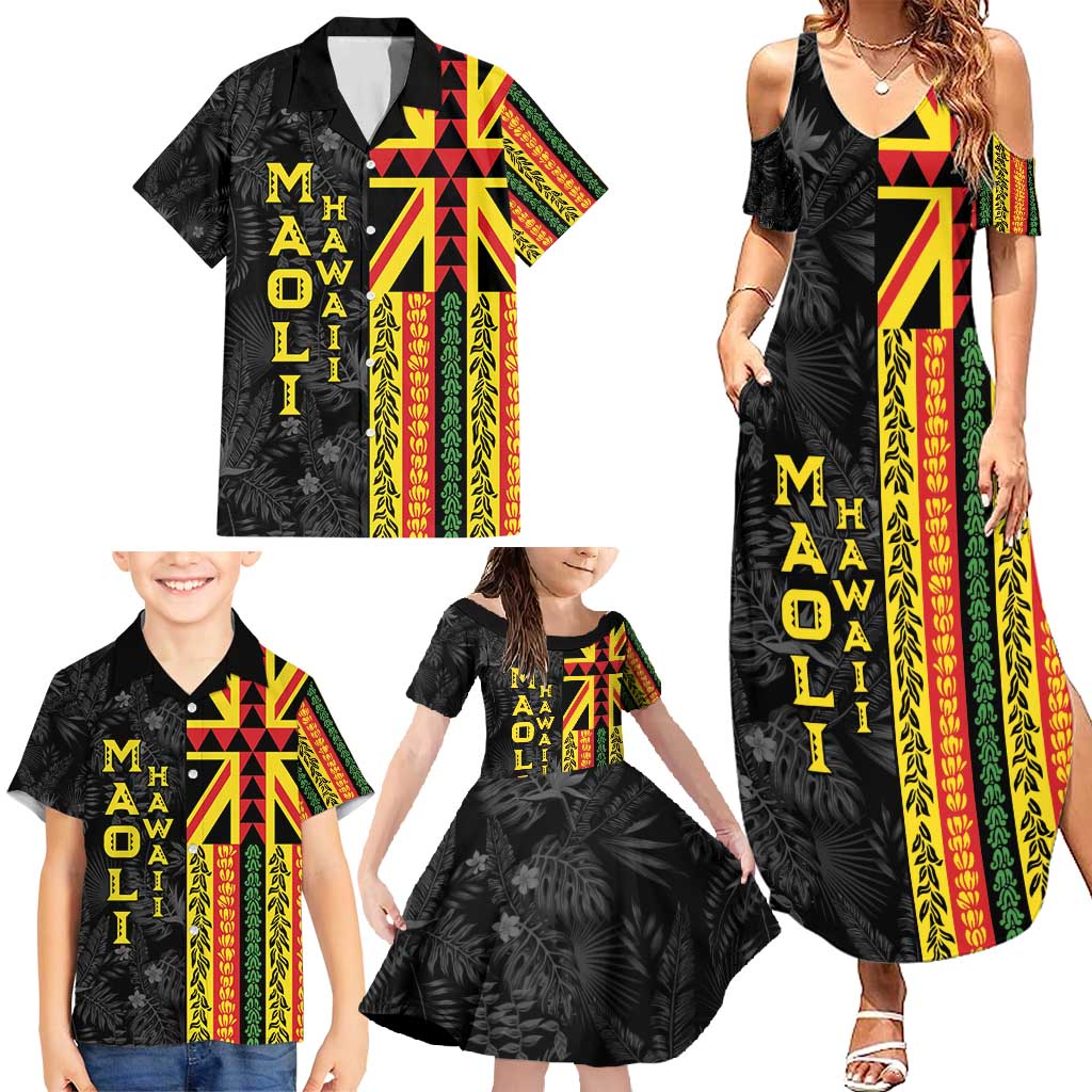 Hawaii Maoli Spirit Family Matching Summer Maxi Dress and Hawaiian Shirt Kakau Pattern With Flower Lei LT05 - Polynesian Pride