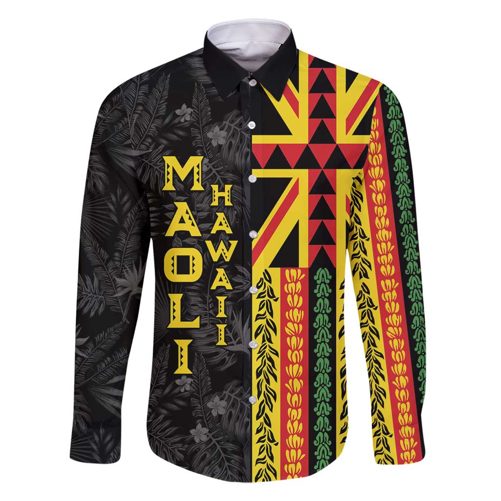 Hawaii Maoli Spirit Family Matching Summer Maxi Dress and Hawaiian Shirt Kakau Pattern With Flower Lei LT05 Dad's Shirt - Long Sleeve Black - Polynesian Pride
