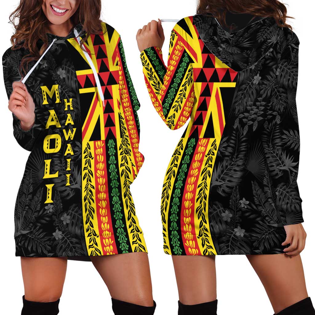 Hawaii Maoli Spirit Hoodie Dress Kakau Pattern With Flower Lei LT05 - Polynesian Pride