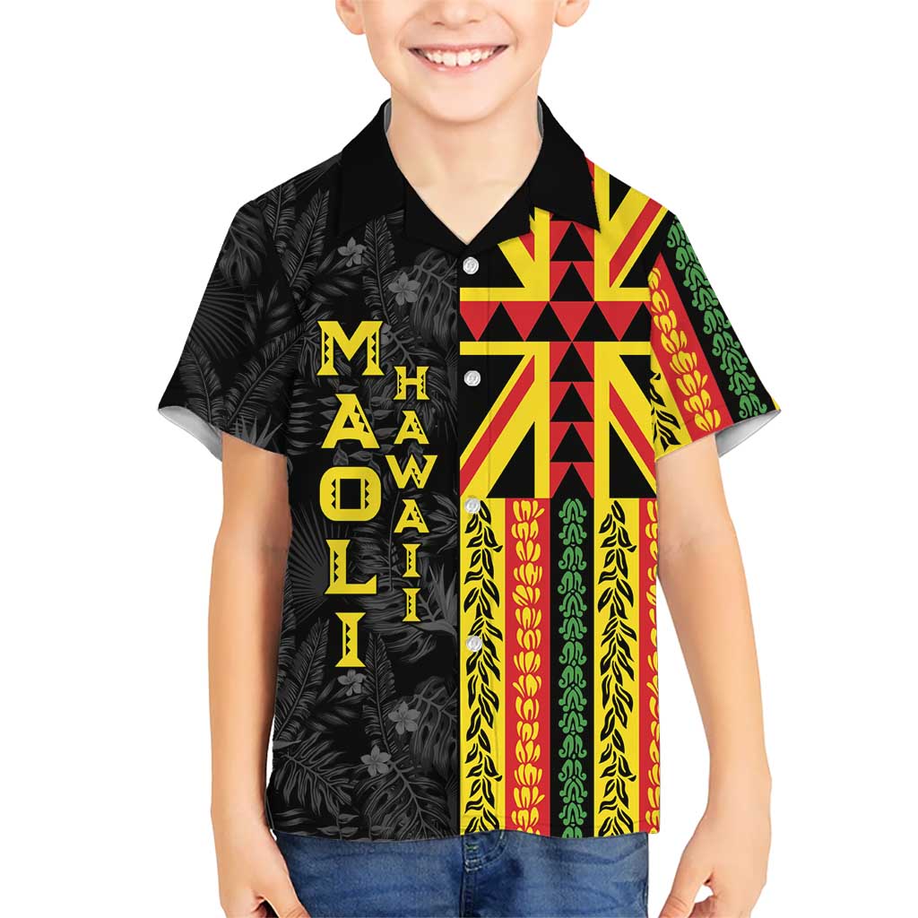 Hawaii Maoli Spirit Kid Hawaiian Shirt Kakau Pattern With Flower Lei - Polynesian Pride