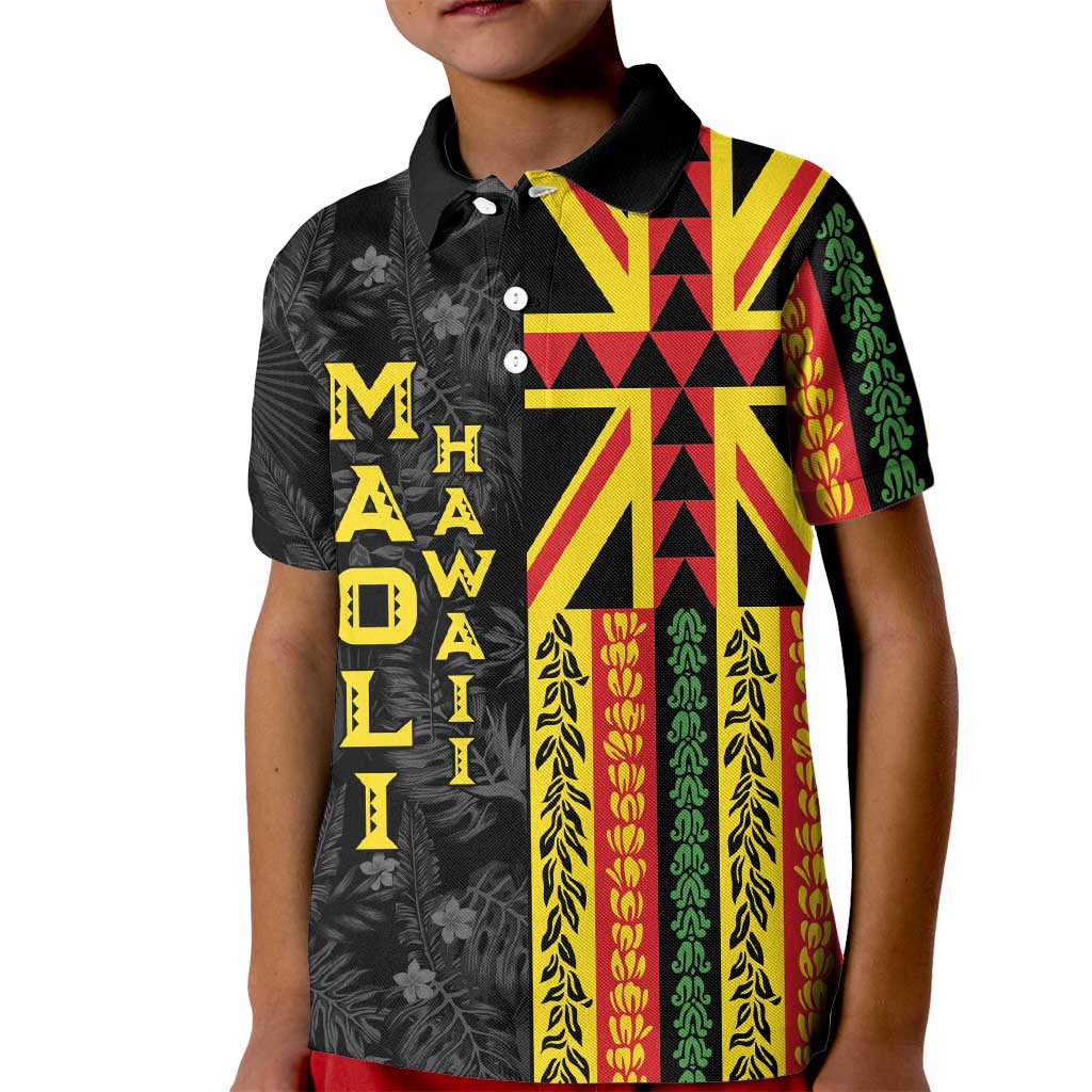 Hawaii Maoli Spirit Kid Polo Shirt Kakau Pattern With Flower Lei LT05 Kid Black - Polynesian Pride