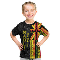 Hawaii Maoli Spirit Kid T Shirt Kakau Pattern With Flower Lei LT05 Black - Polynesian Pride