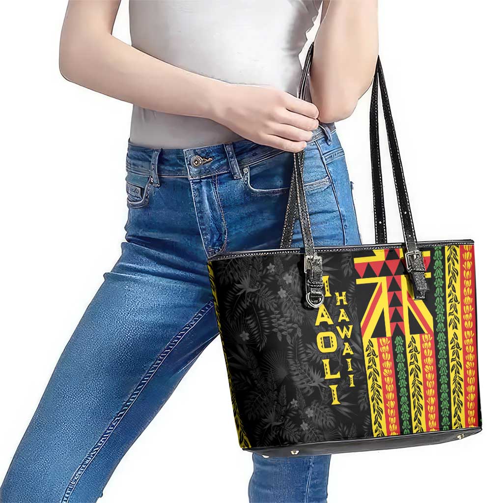 Hawaii Maoli Spirit Leather Tote Bag Kakau Pattern With Flower Lei - Polynesian Pride