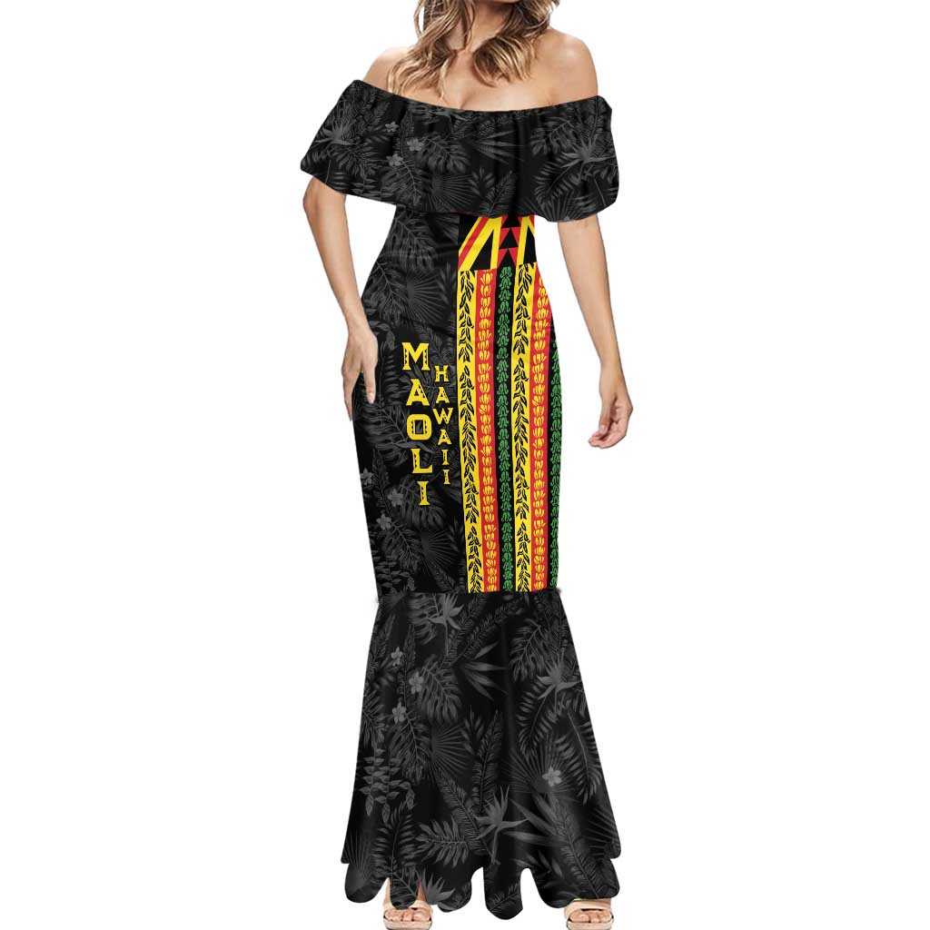 Hawaii Maoli Spirit Mermaid Dress Kakau Pattern With Flower Lei - Polynesian Pride