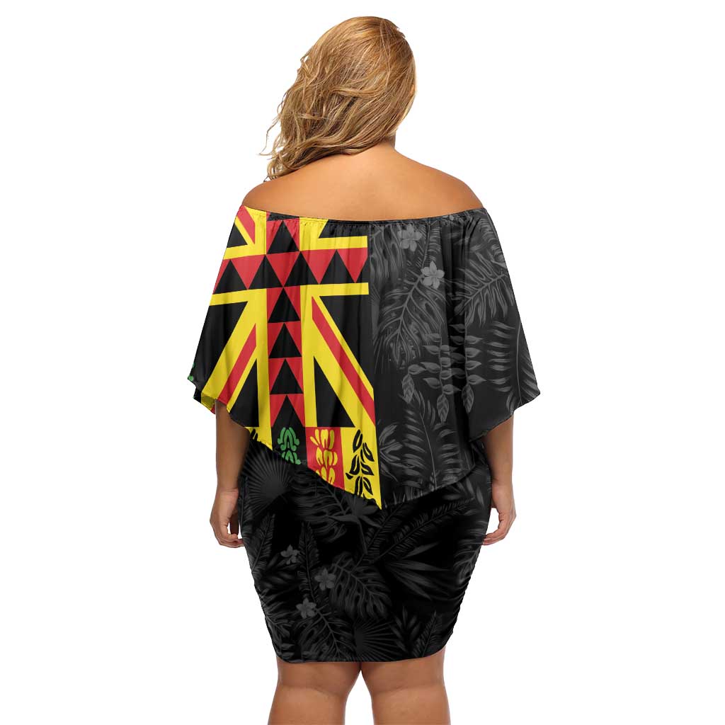 Hawaii Maoli Spirit Off Shoulder Short Dress Kakau Pattern With Flower Lei LT05 - Polynesian Pride
