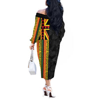 Hawaii Maoli Spirit Off The Shoulder Long Sleeve Dress Kakau Pattern With Flower Lei LT05 - Polynesian Pride
