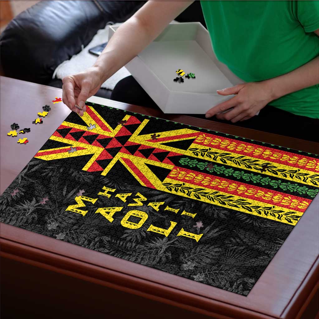Hawaii Maoli Spirit Puzzle Kakau Pattern With Flower Lei - Polynesian Pride