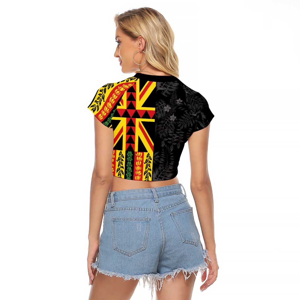 Hawaii Maoli Spirit Raglan Cropped T Shirt Kakau Pattern With Flower Lei LT05 - Polynesian Pride