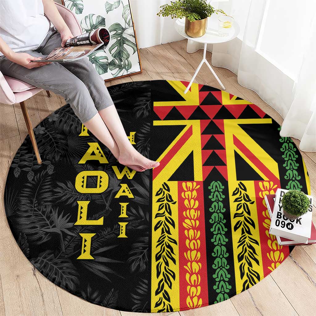 Hawaii Maoli Spirit Round Carpet Kakau Pattern With Flower Lei - Polynesian Pride