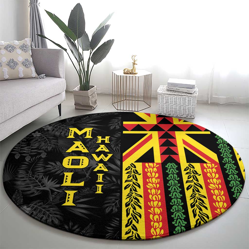 Hawaii Maoli Spirit Round Carpet Kakau Pattern With Flower Lei - Polynesian Pride