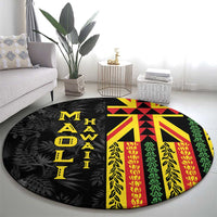 Hawaii Maoli Spirit Round Carpet Kakau Pattern With Flower Lei - Polynesian Pride