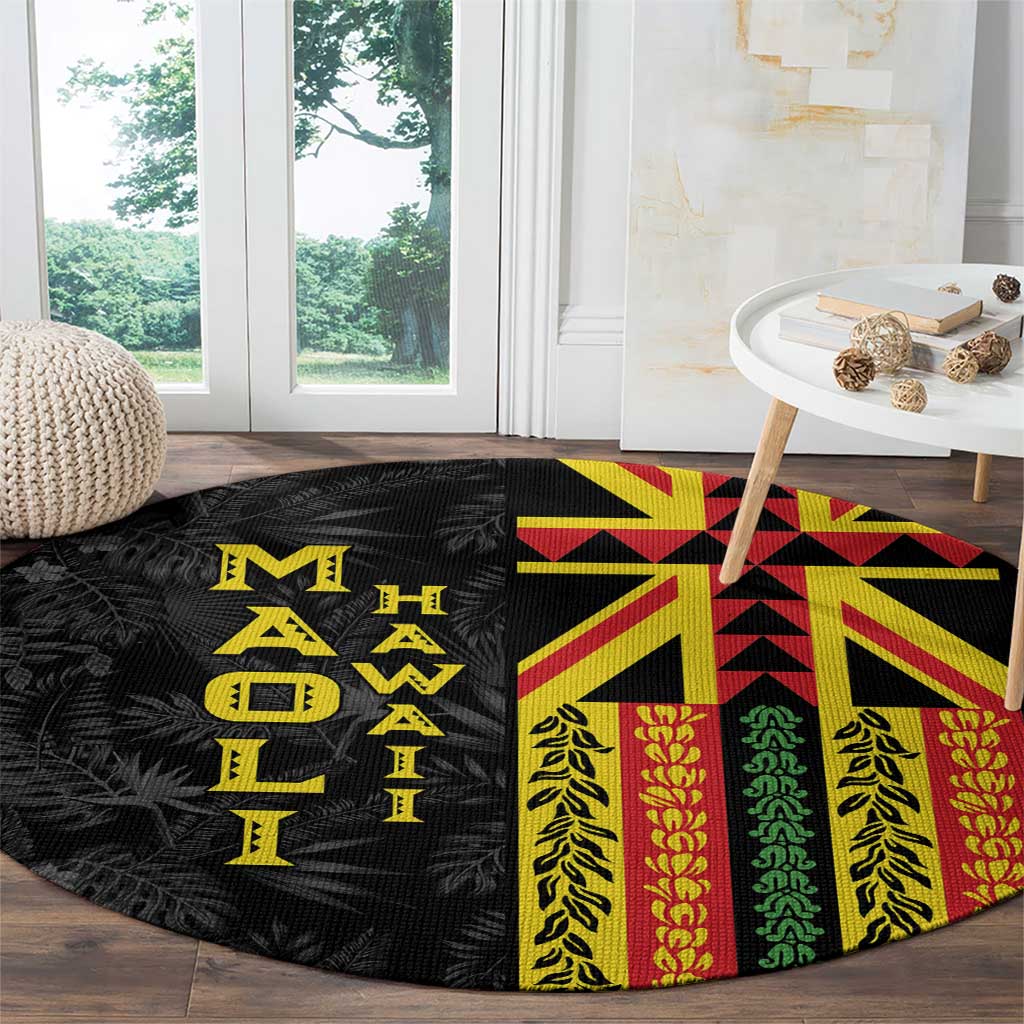 Hawaii Maoli Spirit Round Carpet Kakau Pattern With Flower Lei - Polynesian Pride