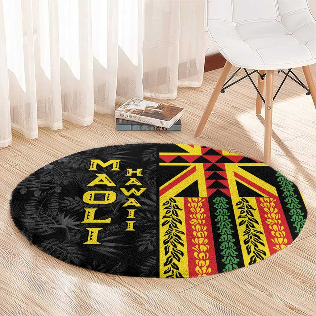 Hawaii Maoli Spirit Round Carpet Kakau Pattern With Flower Lei - Polynesian Pride