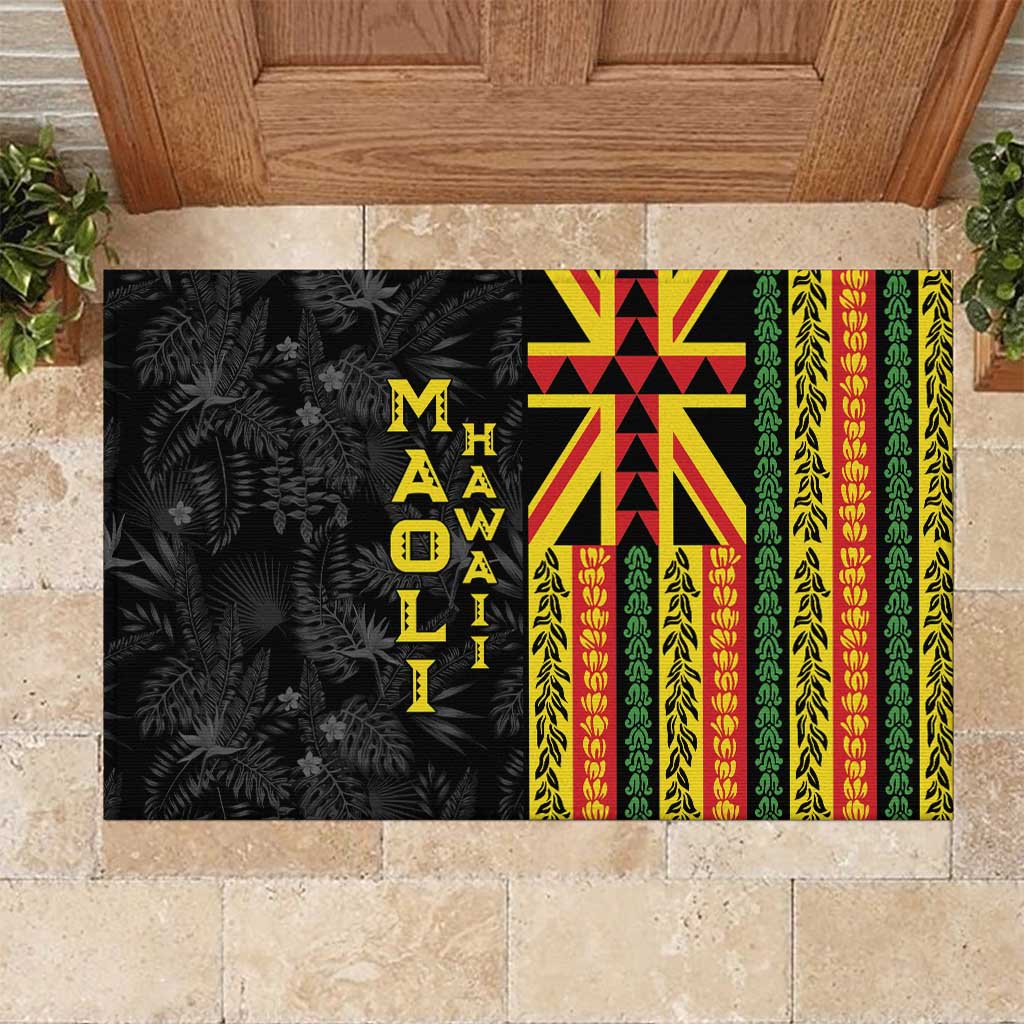 Hawaii Maoli Spirit Rubber Doormat Kakau Pattern With Flower Lei - Polynesian Pride